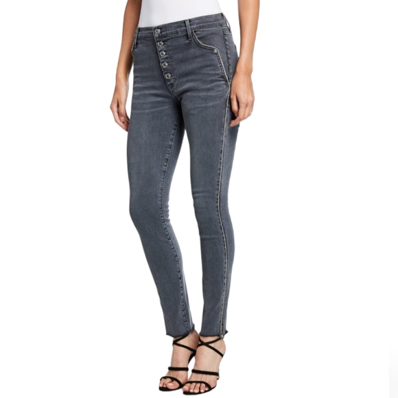 Veronica Beard Debbie High Rise Stonington Wash Raw Edge Straight Leg Jeans - Picture 1 of 14